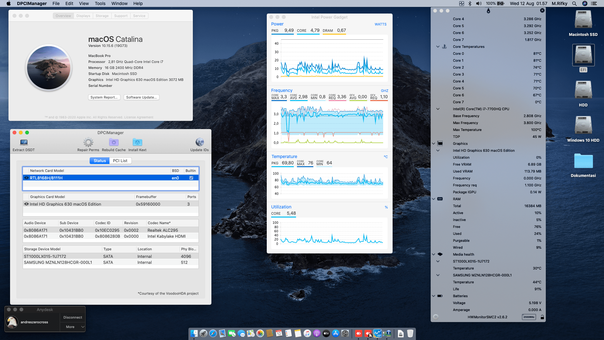 Success Hackintosh macOS Catalina 10.15.6 Build 19G73 at Asus ROG GL503VD-FY285T
